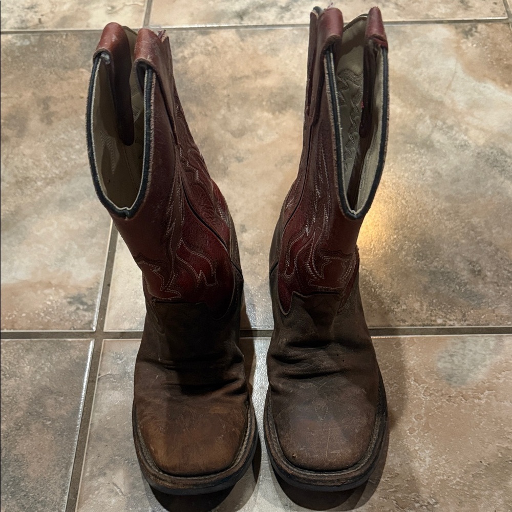 Old West Kids Brown and Red Boots Size 1.5